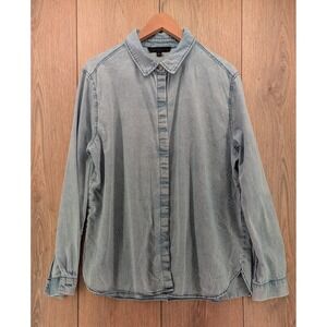 Jane Delancey Light Wash Denim‎ Button Down Shirt Rhinestone Buttons Women's XL